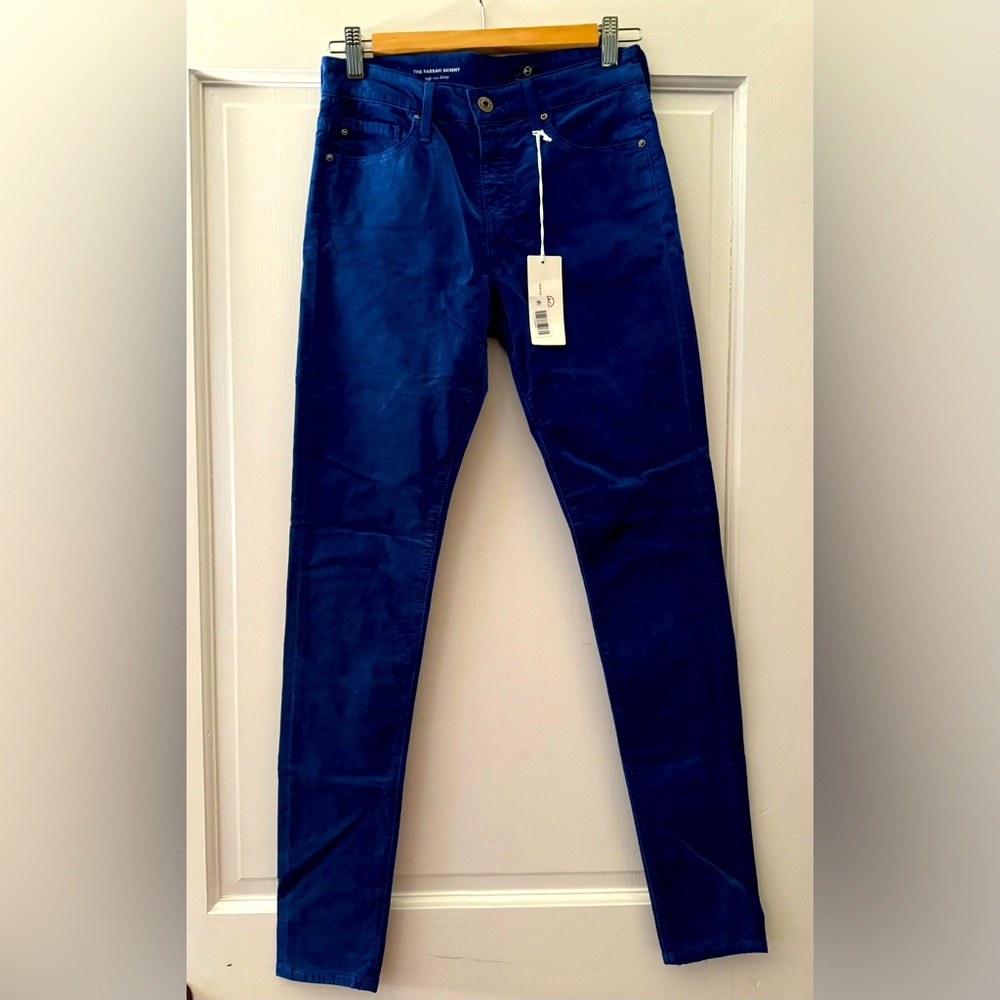 NWT AG “The Farrah” High Waist Velvet Jeans in Egyptian Blue, size 25